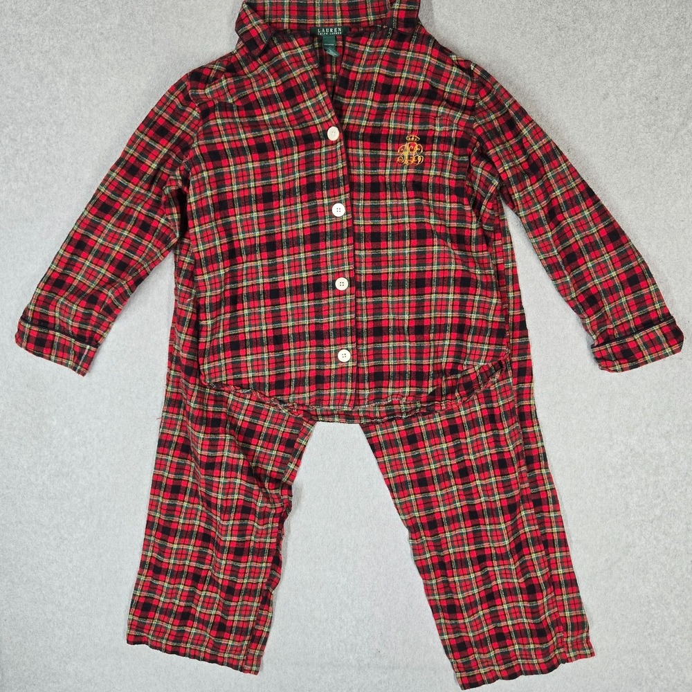 Lauren Ralph Lauren Women Sleepwear L Red Plaid Pajama Set Flannel Logo Preppy